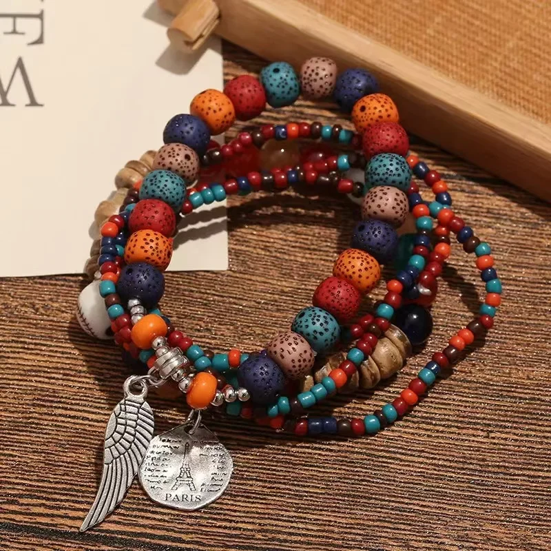 New Bohemian Beaded Bracelet Multilayer Elastic Bracelet with Colorful Beads Ethnic Wing Circular Charm Bracelets Jewelry Gift
New Bohemian Beaded Bracelet Multilayer Elastic Bracelet with Colorful Beads Ethnic Wing Circular Charm Bracelets Jewelry Gift
