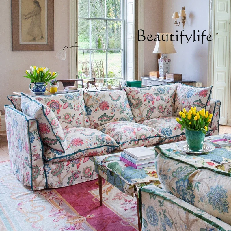 C American High-end Flower Fabric Soft Bag Sofa Household Living Room Solid Wood Straight Row Three-person Large Sofa New
C American High-end Flower Fabric Soft Bag Sofa Household Living Room Solid Wood Straight Row Three-person Large Sofa New