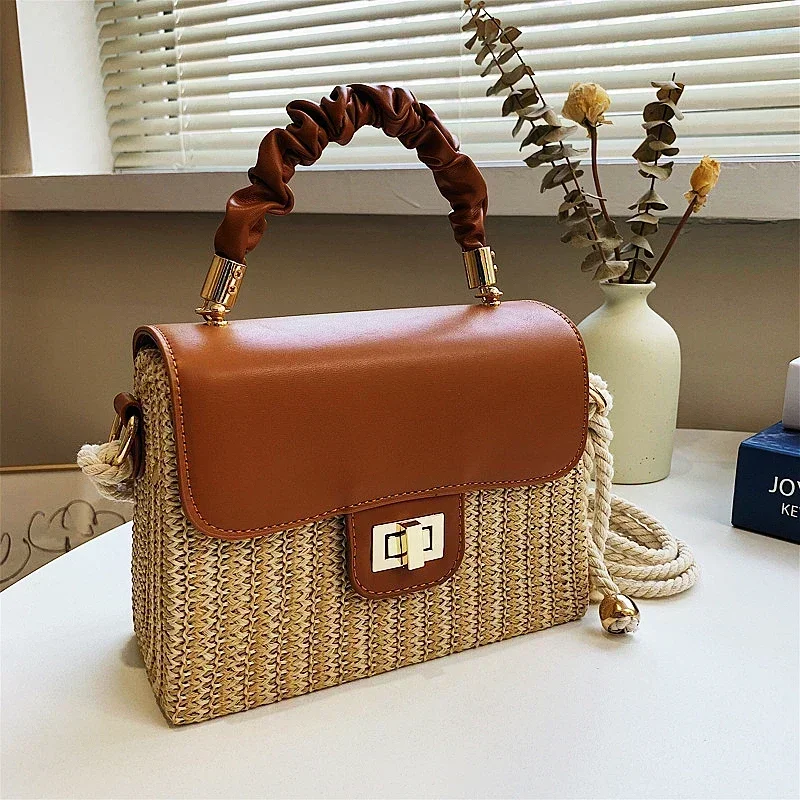 Straw Beach Bag for Women 2021 Summer Pleated Handle Luxury Designer Contrast Color Crossbody Purse and Handbag Lady Bolsos
Straw Beach Bag for Women 2021 Summer Pleated Handle Luxury Designer Contrast Color Crossbody Purse and Handbag Lady Bolsos