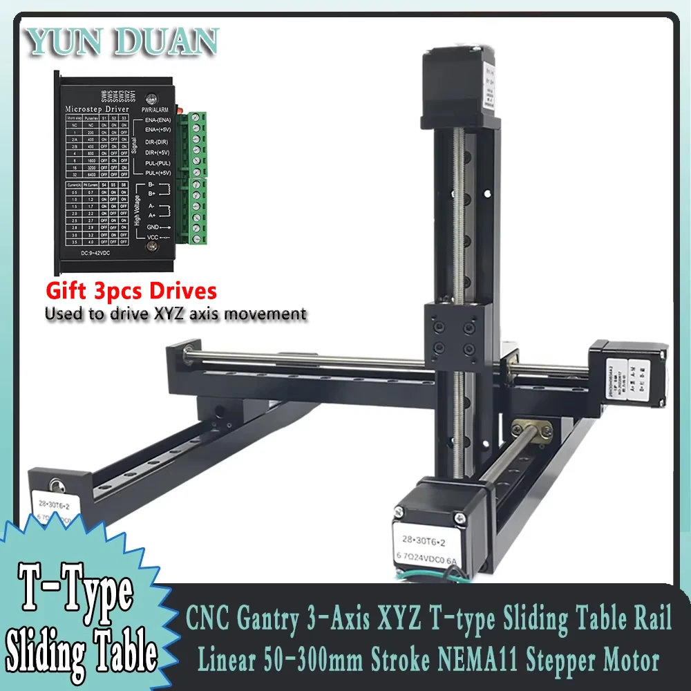 Cnc Gantry T-type Sliding Table Rail Linear 50-300mm Stroke Sliding Table NEMA11 Stepper Motor Kit Linear Guide XYZ Axis
Cnc Gantry T-type Sliding Table Rail Linear 50-300mm Stroke Sliding Table NEMA11 Stepper Motor Kit Linear Guide XYZ Axis