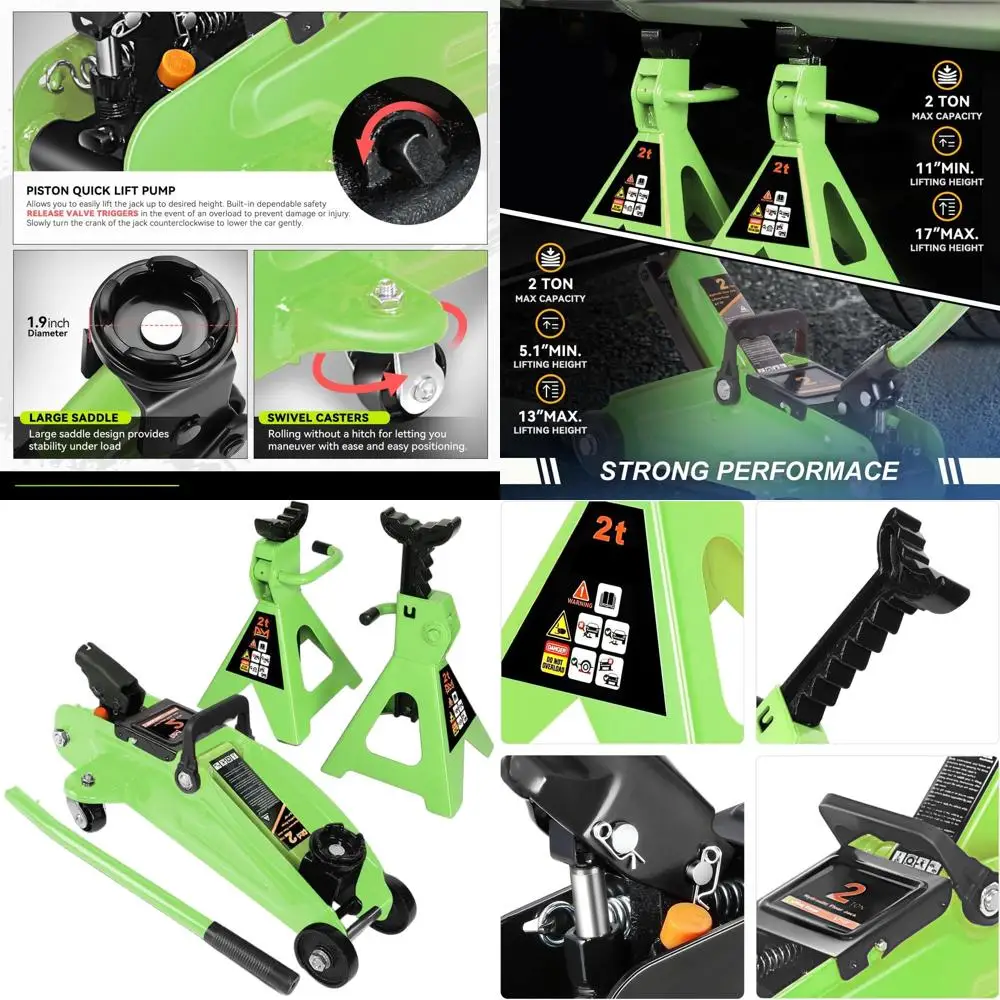 Компактная 2-тонная гидравлическая тележка и напольный домкрат с 2 подставками с трещоткой, зеленый
Компактная 2-тонная гидравлическая тележка и напольный домкрат с 2 подставками с трещоткой, зеленый