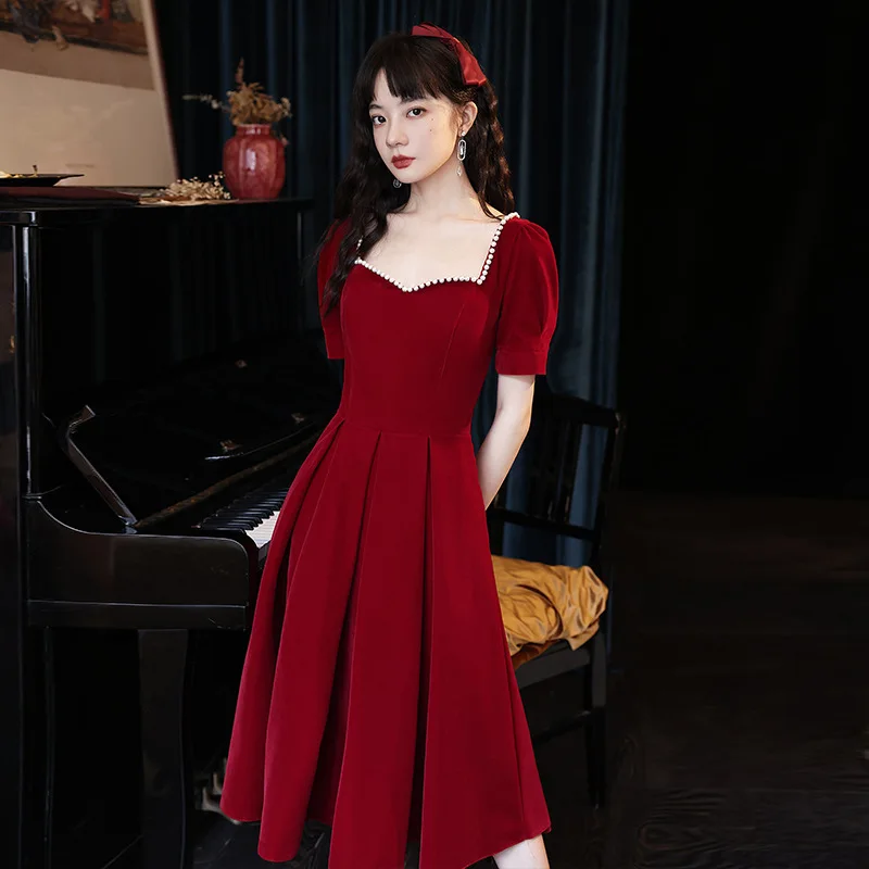 Classic Wine Red Wedding Bridal Dresses Toast Clothing Evening Prom Velvet Vestidos Sexy Square Neck Chinese Vintage Cheongsam
Classic Wine Red Wedding Bridal Dresses Toast Clothing Evening Prom Velvet Vestidos Sexy Square Neck Chinese Vintage Cheongsam