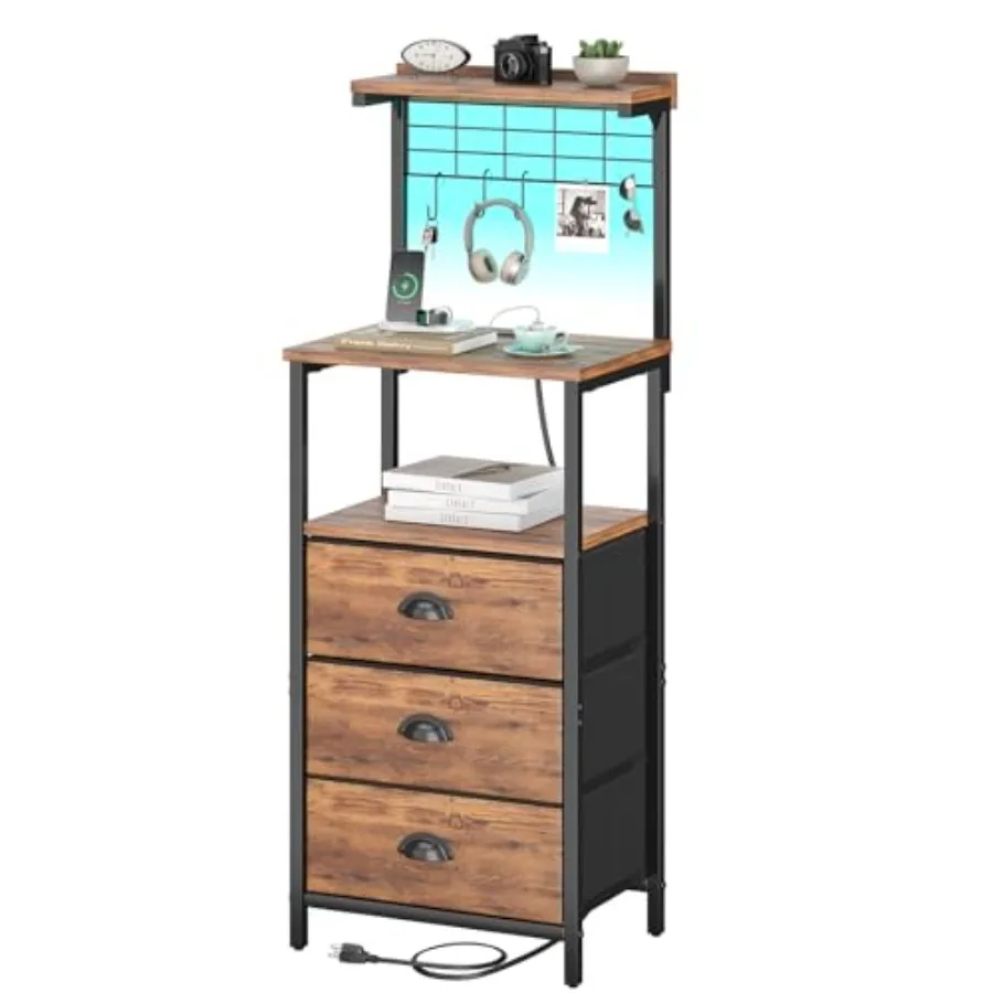 Tall Nightstands with Charging Station LED Light 3 Fabric Drawers Hooks USB Port Open Shelves Rustic Brown Bedroom/Office Bedsi
Tall Nightstands with Charging Station LED Light 3 Fabric Drawers Hooks USB Port Open Shelves Rustic Brown Bedroom/Office Bedsi