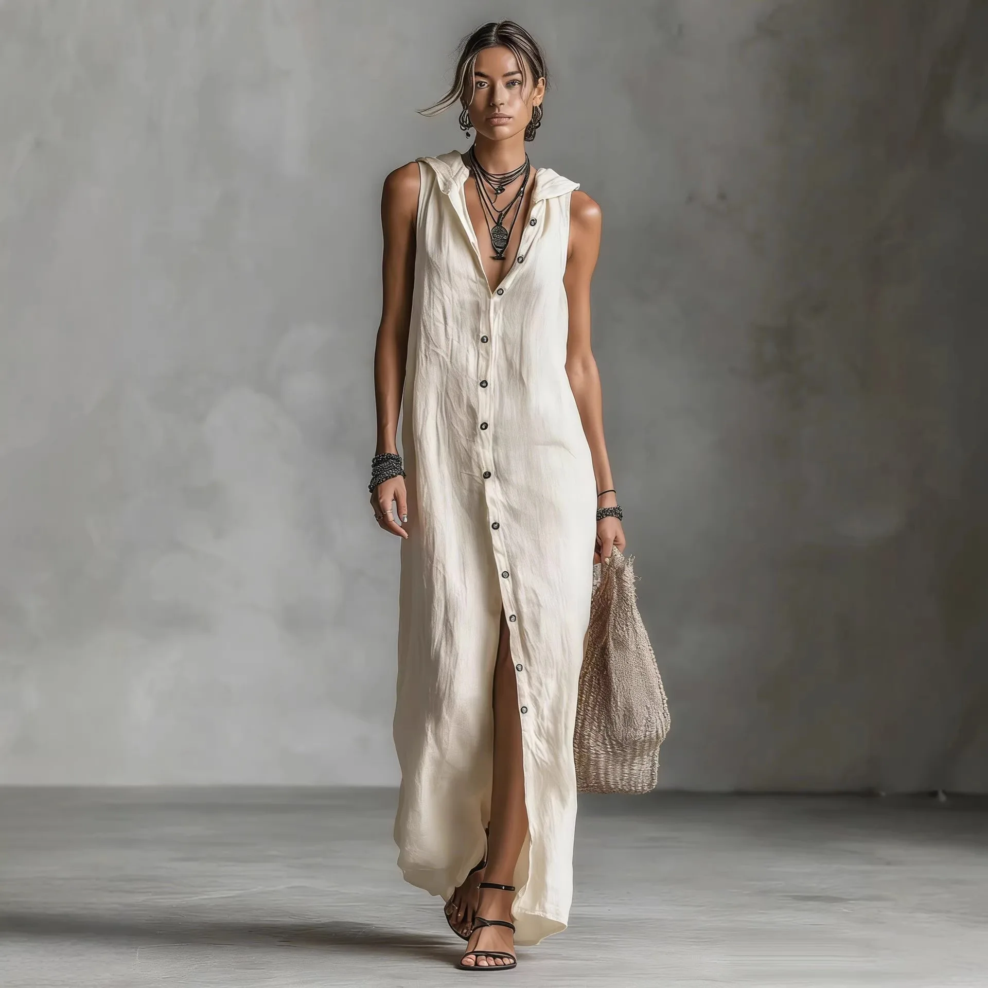 New Style Breasted Dress Woman Vintage Solid Loose Slit Linen Maxi Dress 2026 Female Spring Summer Casual Lady Sleeveless Dress
New Style Breasted Dress Woman Vintage Solid Loose Slit Linen Maxi Dress 2026 Female Spring Summer Casual Lady Sleeveless Dress