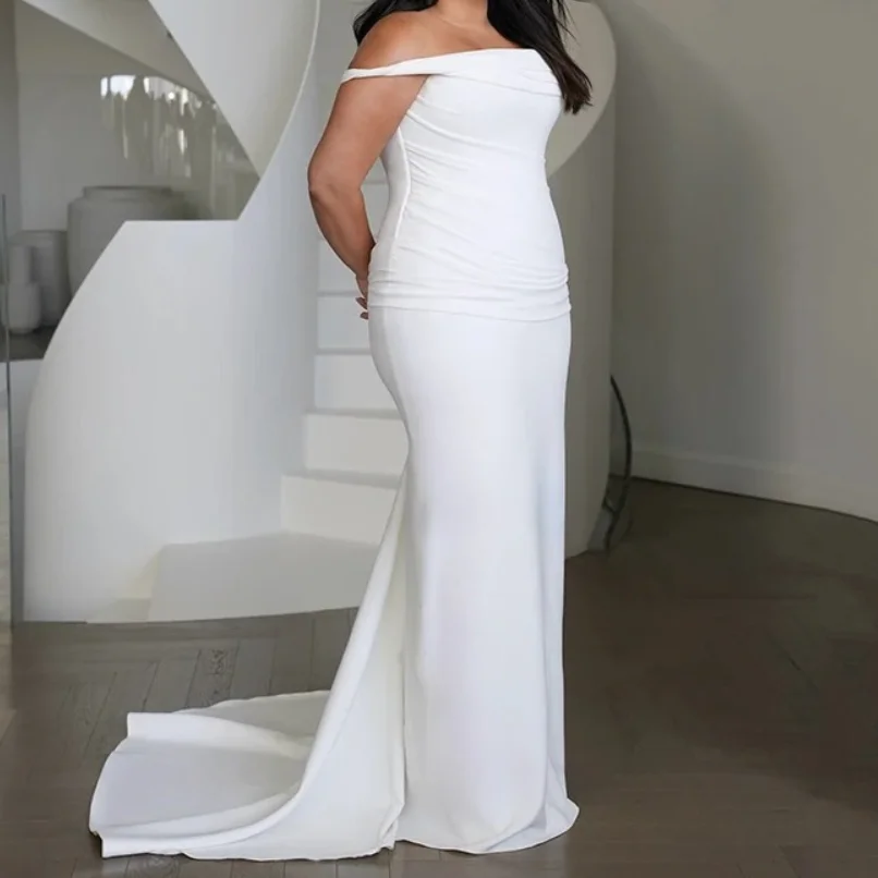 Customized Elegant White Mermaid Wedding Dresses Off The Shoulder Sweep Trailing Floor Length Evening Prom Bridal Gowns for 2026
Customized Elegant White Mermaid Wedding Dresses Off The Shoulder Sweep Trailing Floor Length Evening Prom Bridal Gowns for 2026