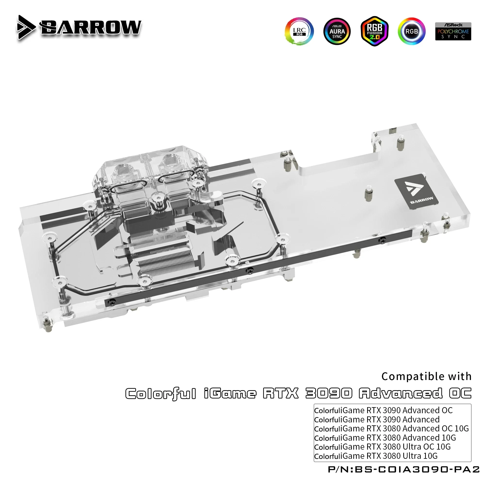 Водяной блок с двойным охлаждением BARROW для красочной карты iGame RTX 3090 Advanced OC/RTX 3080 Ultra OC с объединительной платой A-RGB
Водяной блок с двойным охлаждением BARROW для красочной карты iGame RTX 3090 Advanced OC/RTX 3080 Ultra OC с объединительной платой A-RGB