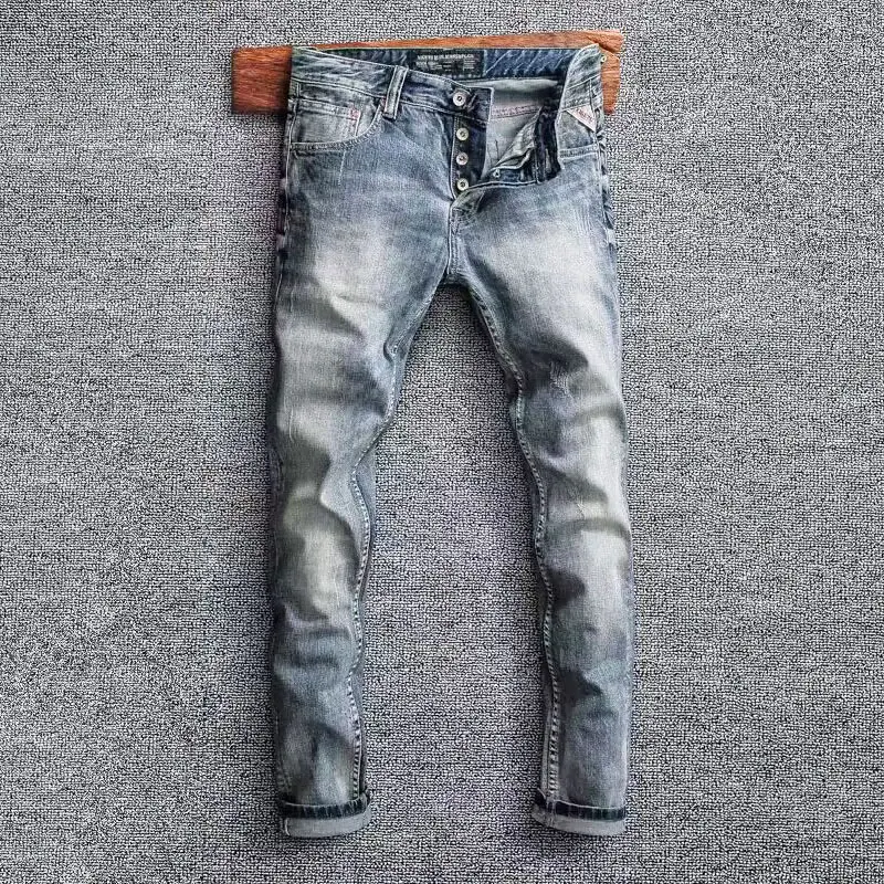 Fashion Designer Men Jeans Retro Light Blue Stretch Slim Fit Vintage Ripped Jeans Men Buttons Closure Casual Denim Pants Hombre
Fashion Designer Men Jeans Retro Light Blue Stretch Slim Fit Vintage Ripped Jeans Men Buttons Closure Casual Denim Pants Hombre