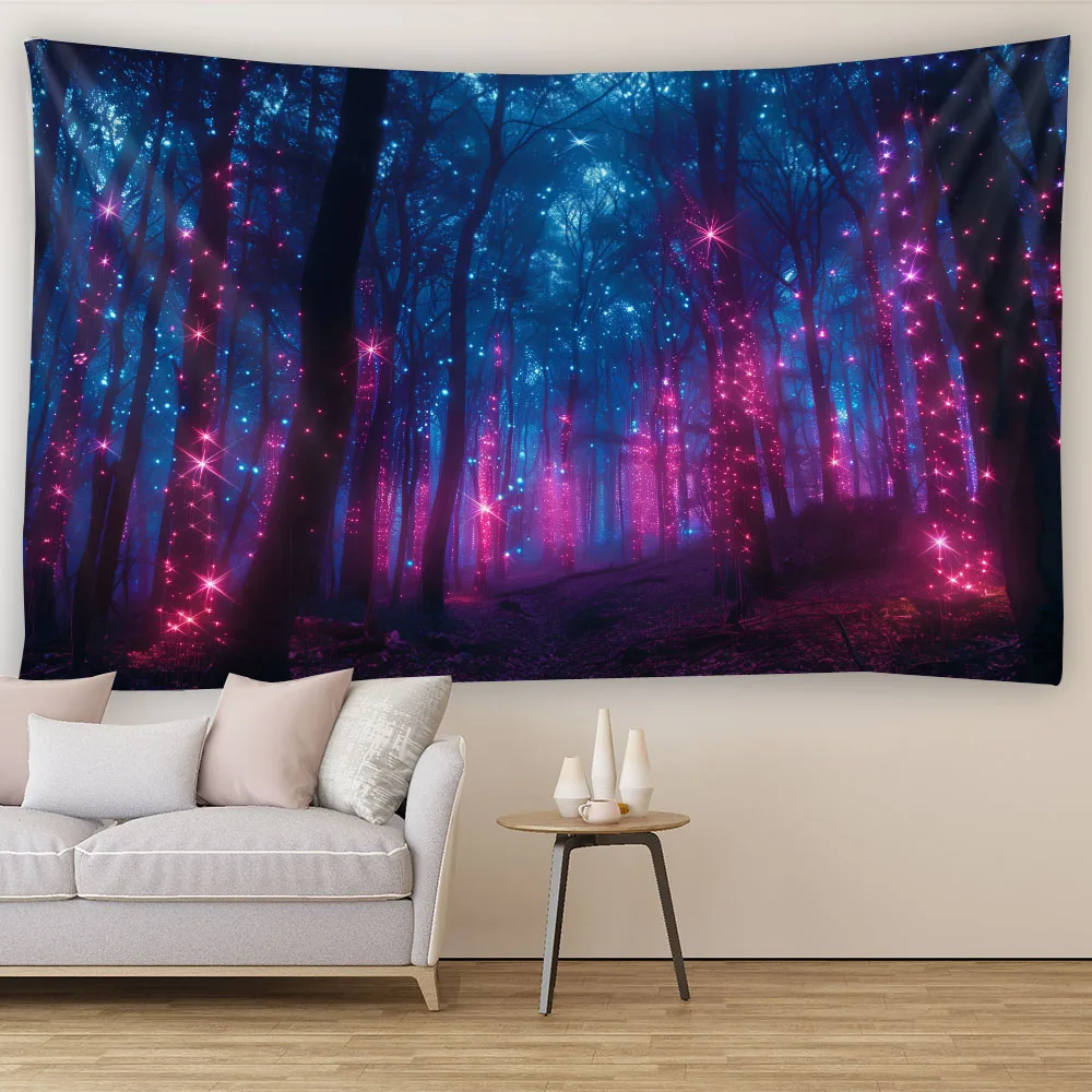 Magic glowing forest tapestry psychedelic forest living room sofa background wall room fashionable decoration embellishment
Magic glowing forest tapestry psychedelic forest living room sofa background wall room fashionable decoration embellishment