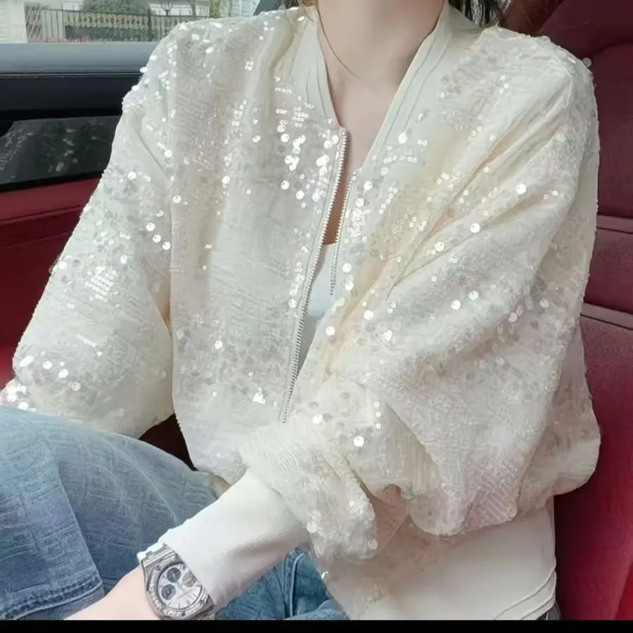 Summer Sequins Thin Jacket 2026 New Women Bling Sun Protective Clothing Spring Autumn High Street Baseball Uniform Short Jacket
Summer Sequins Thin Jacket 2026 New Women Bling Sun Protective Clothing Spring Autumn High Street Baseball Uniform Short Jacket