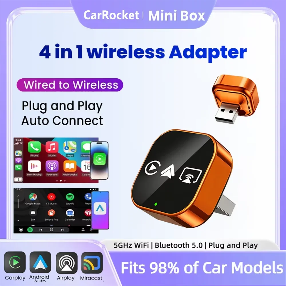 CarRocket 4in1 Carplay Adapter Wired To Wireless Android Auto Mirror Link Smart MiNi Ai Box USB Plug and Play Bluetooth WiFi
CarRocket 4in1 Carplay Adapter Wired To Wireless Android Auto Mirror Link Smart MiNi Ai Box USB Plug and Play Bluetooth WiFi