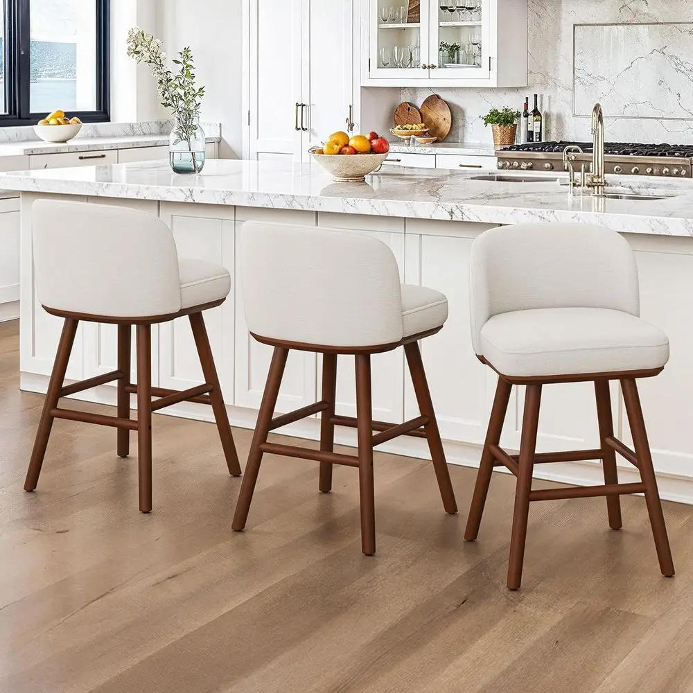 Set of 3 Upholstered Counter Stools, Creamy White Fabric, Wooden Legs & Backs, 19.7 Wide, 27.6 Tall
Set of 3 Upholstered Counter Stools, Creamy White Fabric, Wooden Legs & Backs, 19.7 Wide, 27.6 Tall