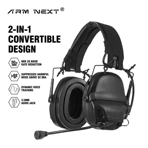 ARM NEXT AMP Tactical Headset – 30dB NRR Noise Reduction + 7.1mm PTT Radio Interface | 2-in-1 Convertible Design with Intercom M