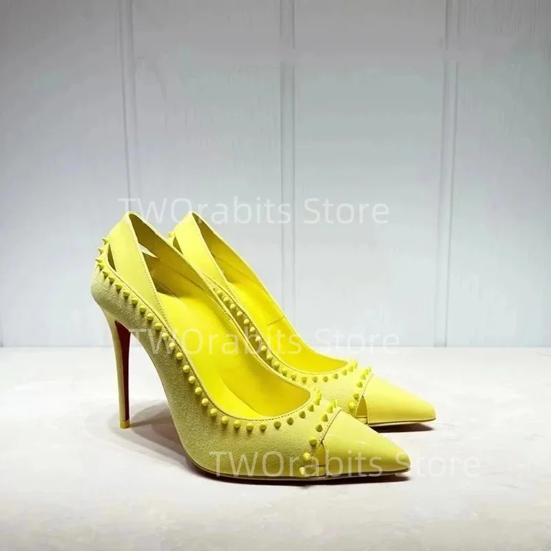 Slip On Stilettos Elegant Dress Shoe Women's Lemon Yellow Rivet Design Pointed Toe High Heels Shallow Mouth Back Bag Heel Hollow
Slip On Stilettos Elegant Dress Shoe Women's Lemon Yellow Rivet Design Pointed Toe High Heels Shallow Mouth Back Bag Heel Hollow