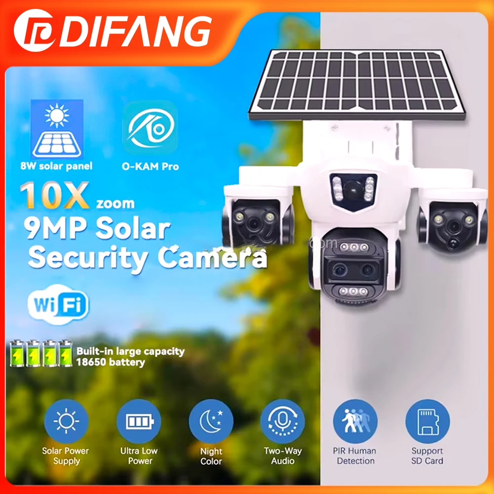DIFANG WIFI Outdoor Solar Camera 9MP 355° PTZ 3 Lens built in 18650mAh Battery Night Vision 24/7 Recording Security Camara CCTV
DIFANG WIFI Outdoor Solar Camera 9MP 355° PTZ 3 Lens built in 18650mAh Battery Night Vision 24/7 Recording Security Camara CCTV