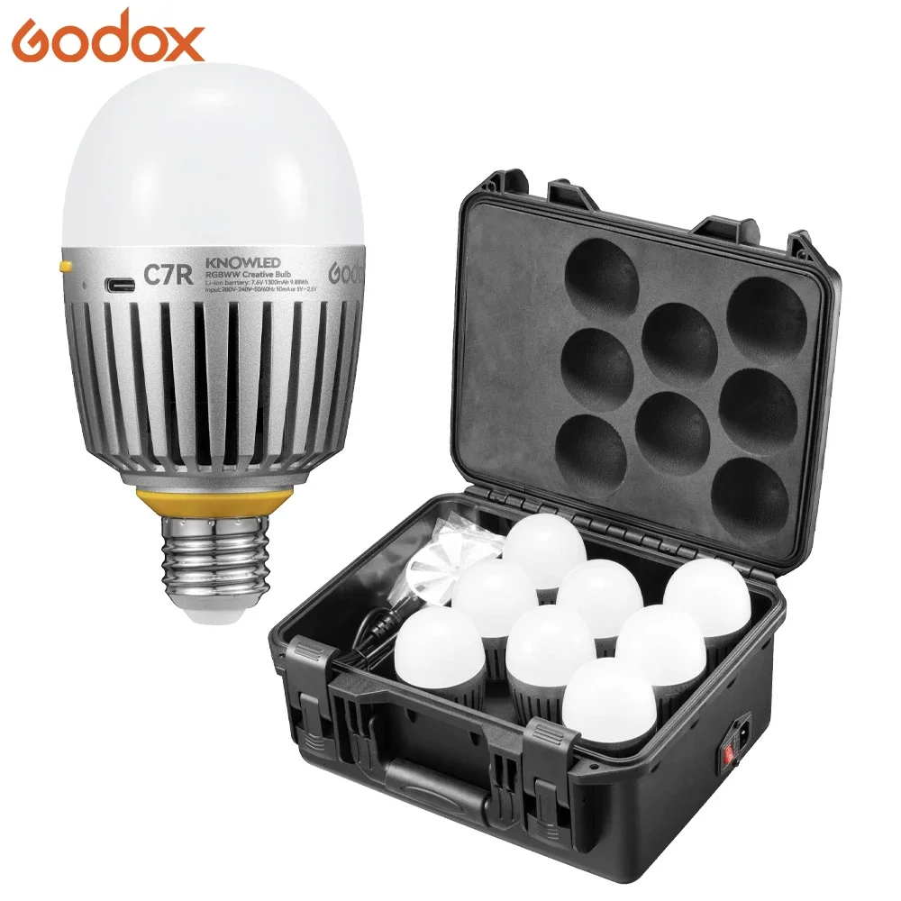 God Ox C7R-K8B Kit 10W RGBWW Smart Bulb CCT Range 2000K-10000K App Compatible for Videography Wireless Control Built-in Battery
God Ox C7R-K8B Kit 10W RGBWW Smart Bulb CCT Range 2000K-10000K App Compatible for Videography Wireless Control Built-in Battery