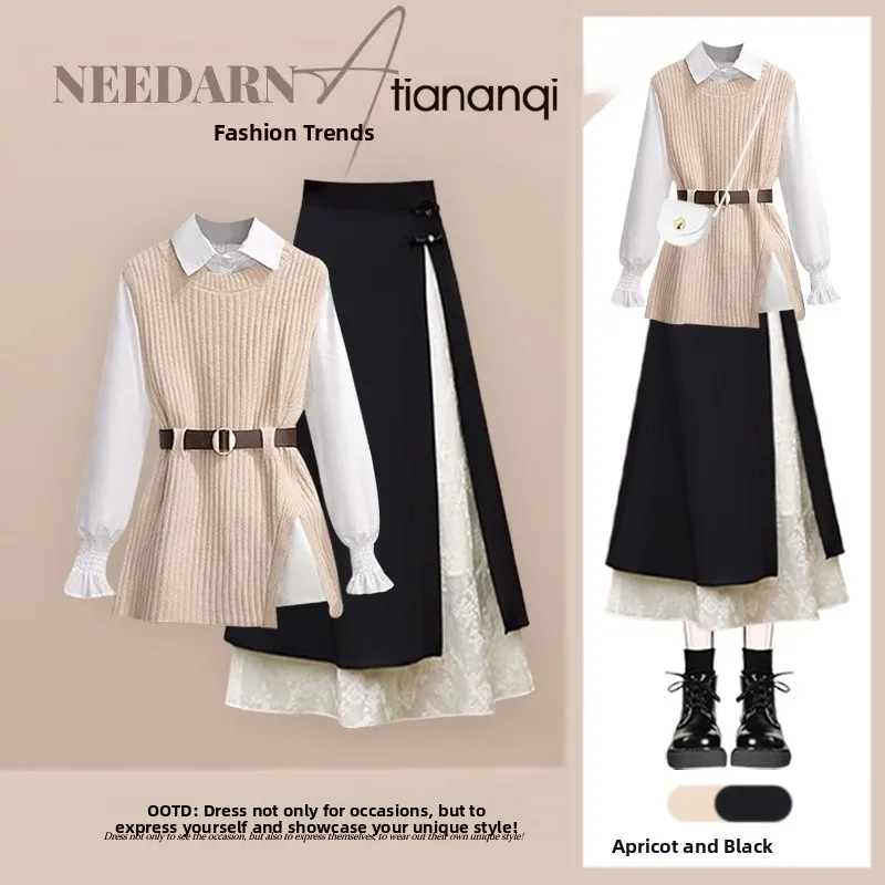 Spring Faion Knitted Vest irt f Skirt Tee-piece Set Anti-aging Korean Casual Sle Women's Ensemble Casual Wear
Spring Faion Knitted Vest irt f Skirt Tee-piece Set Anti-aging Korean Casual Sle Women's Ensemble Casual Wear