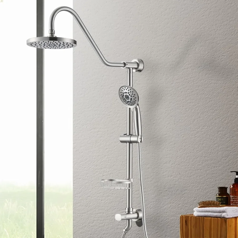 Handheld Shower System with 8" Rain Shower Head, 5 Spray Patterns, Brushed Nickel Finish
Handheld Shower System with 8" Rain Shower Head, 5 Spray Patterns, Brushed Nickel Finish