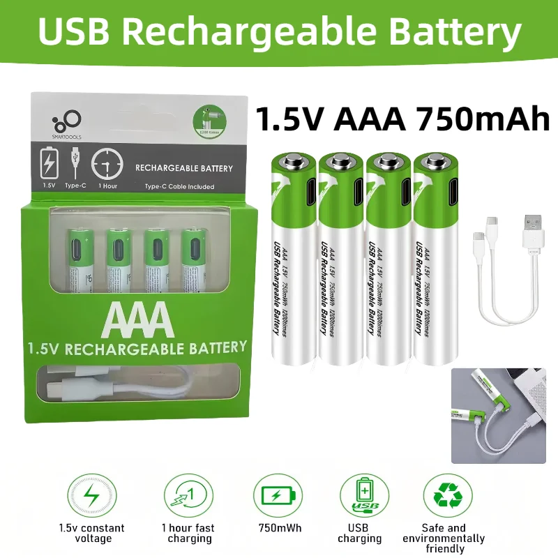 USB Rechargeable AAA Batteries1.5V750mAh Li-ion Battery for Remote Control Mouse Electric Toy calculator toothbrush Long Lasting
USB Rechargeable AAA Batteries1.5V750mAh Li-ion Battery for Remote Control Mouse Electric Toy calculator toothbrush Long Lasting
