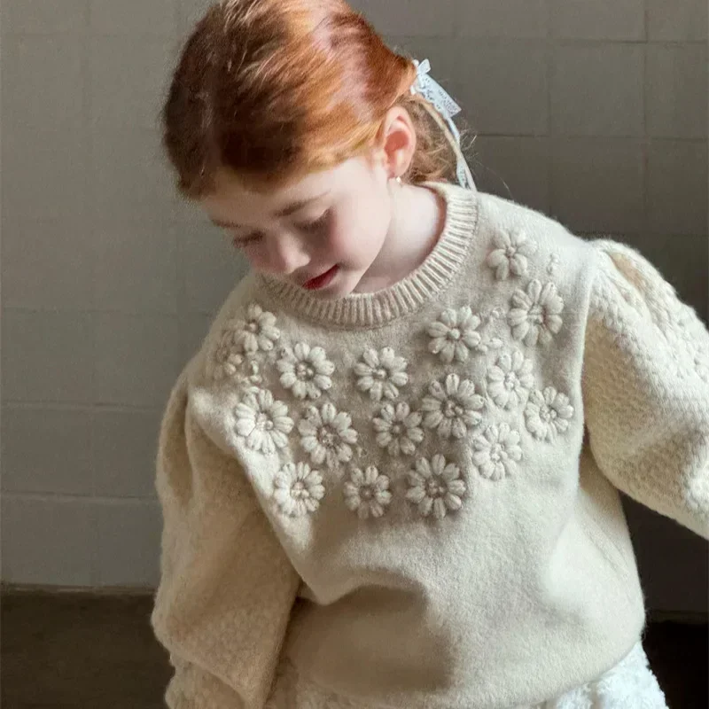 Girls Sweater 2024 Winter New Childrens Wear Korean Style Girl Baby Foreign Hook Flower Puffed Sleeve Retro Sweater Casual Daily
Girls Sweater 2024 Winter New Childrens Wear Korean Style Girl Baby Foreign Hook Flower Puffed Sleeve Retro Sweater Casual Daily