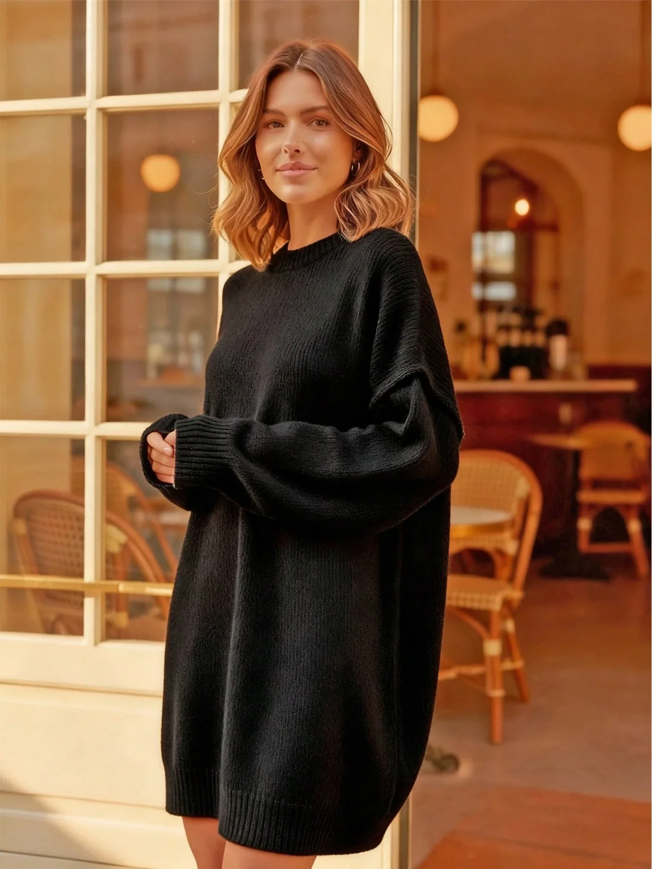 Women's Black Loose Ribbed Knit Sweater Dress Long Sleeve Casual Autumn Winter
Women's Black Loose Ribbed Knit Sweater Dress Long Sleeve Casual Autumn Winter