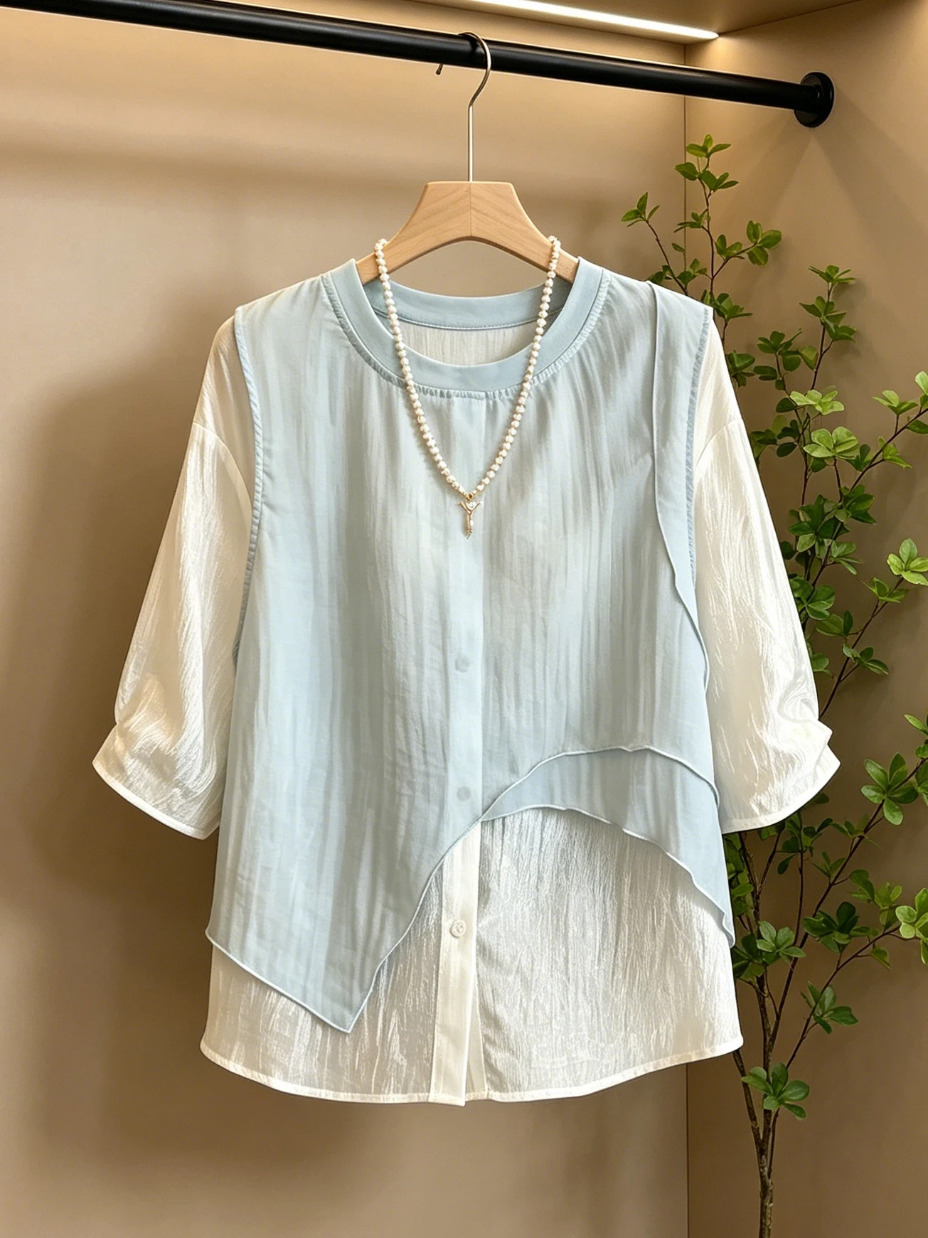 Summer 2026 plus Size Asymmetric Hem Short Sleeve Shirt Women's Design Sense Fake Two-Piece Shoulder Length Regular Fit Blouse
Summer 2026 plus Size Asymmetric Hem Short Sleeve Shirt Women's Design Sense Fake Two-Piece Shoulder Length Regular Fit Blouse