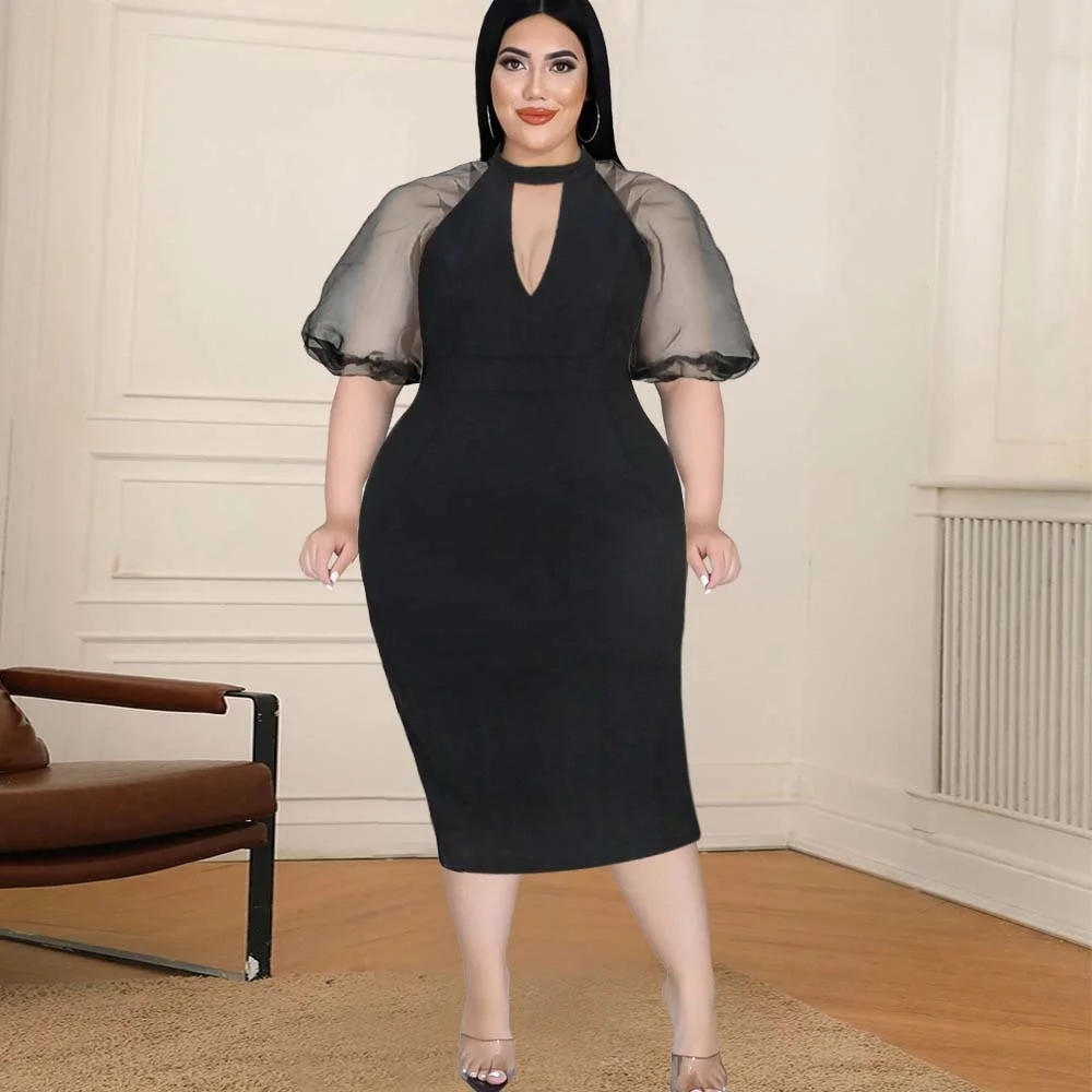 New Plus Size Women Fashion Dress Short Puff Sleeve Solid Color Patchwork V-neck Oversize Pullover Western Style Sexy Lady Dress
New Plus Size Women Fashion Dress Short Puff Sleeve Solid Color Patchwork V-neck Oversize Pullover Western Style Sexy Lady Dress
