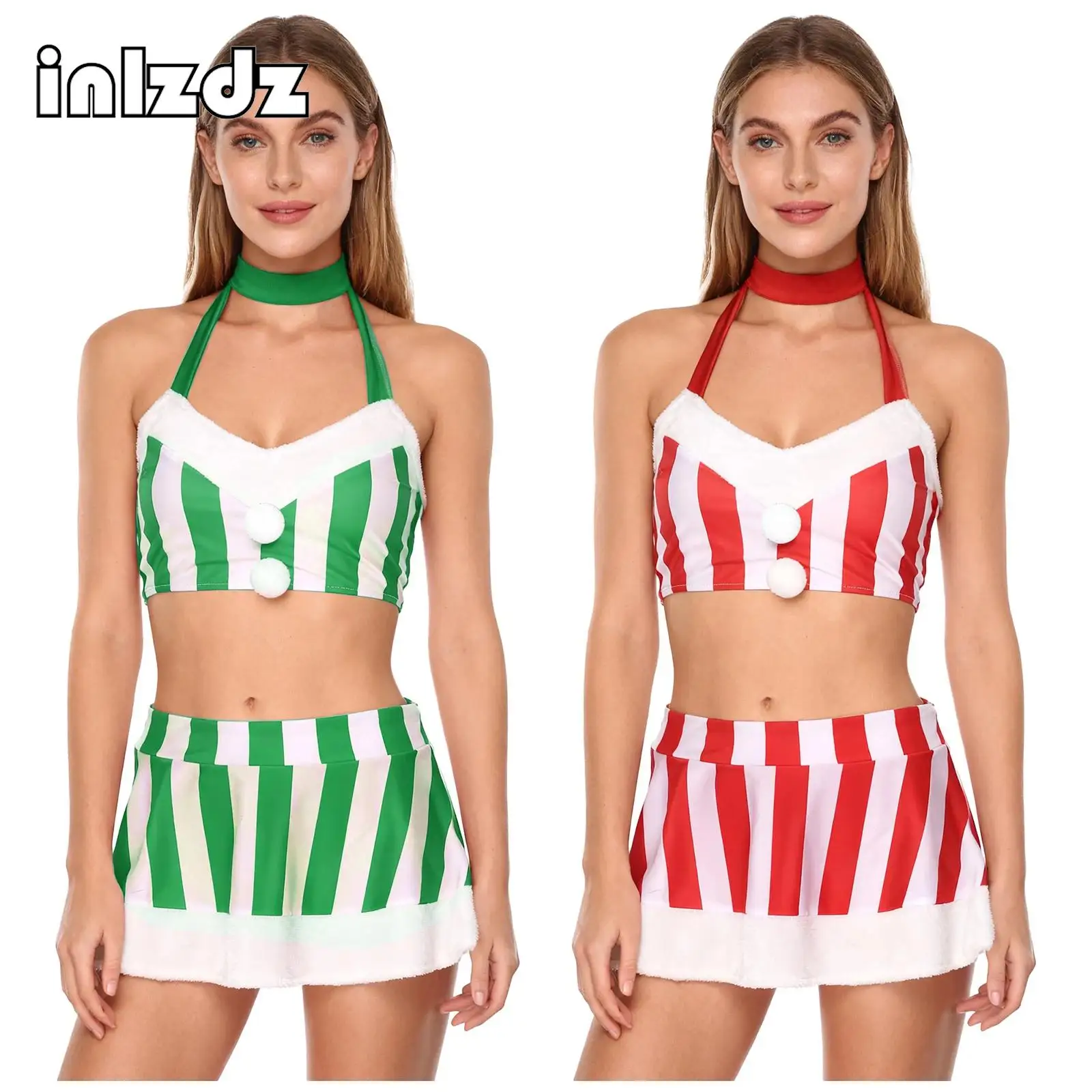 Womens Christmas Mrs Santa Striped Cosplay Outfit Halter Backless Tops+built-in Briefs Miniskirt Set for Raves Club Masquerade
Womens Christmas Mrs Santa Striped Cosplay Outfit Halter Backless Tops+built-in Briefs Miniskirt Set for Raves Club Masquerade