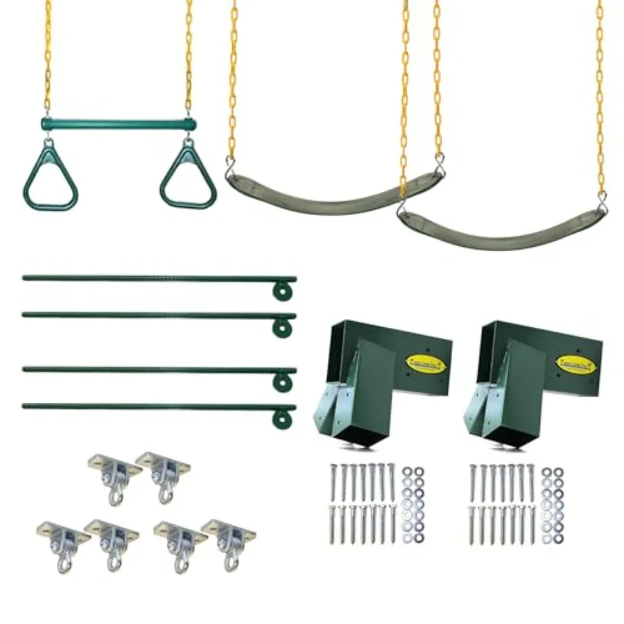 DIY Swing Set Hardware Kit with A-Frame Brackets Swing Seats Ring Trapeze Bar and All Assembly Hardware and Instructions - Wood
DIY Swing Set Hardware Kit with A-Frame Brackets Swing Seats Ring Trapeze Bar and All Assembly Hardware and Instructions - Wood