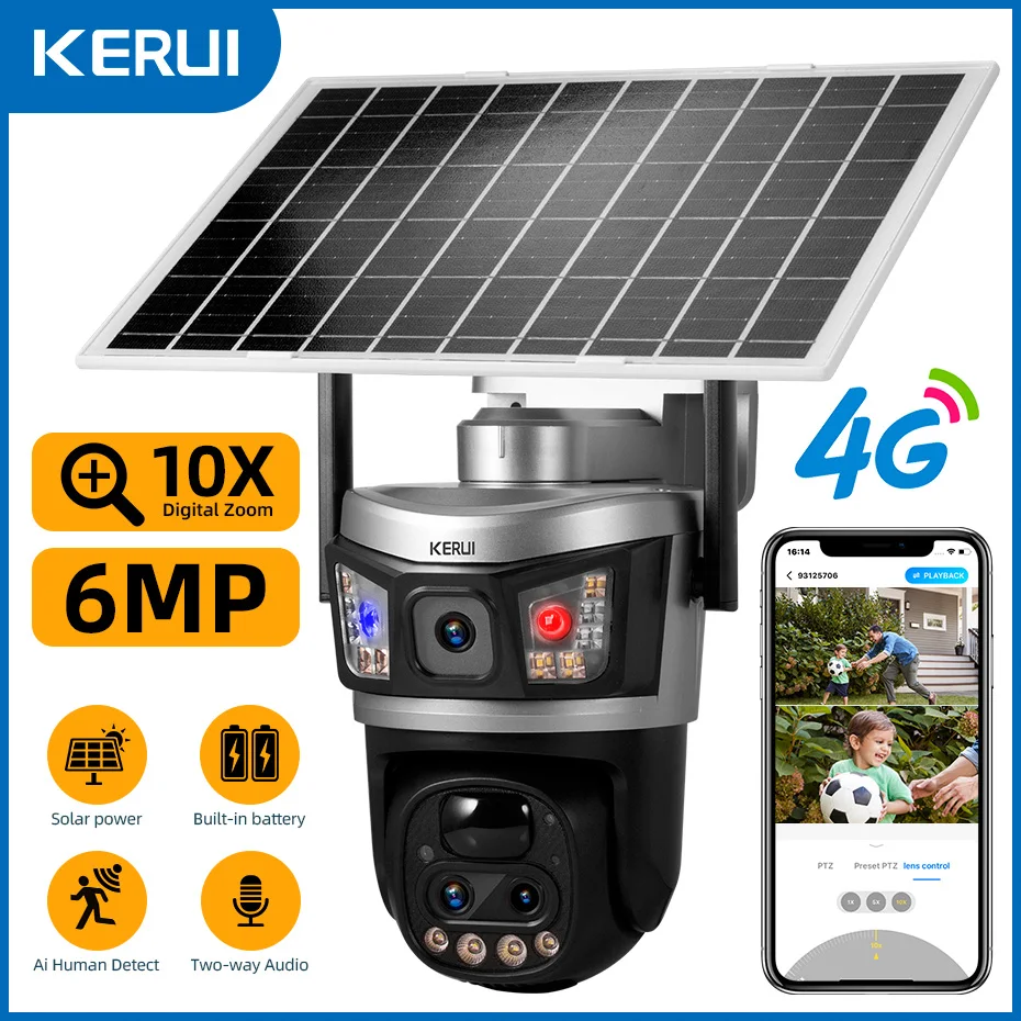 KERUI Уличная PTZ 6-мегапиксельная IP-камера с двумя объективами, 10-кратный оптический зум, солнечная камера 4G, домашняя безопасность, видеонаблюдение V380pro
KERUI Уличная PTZ 6-мегапиксельная IP-камера с двумя объективами, 10-кратный оптический зум, солнечная камера 4G, домашняя безопасность, видеонаблюдение V380pro