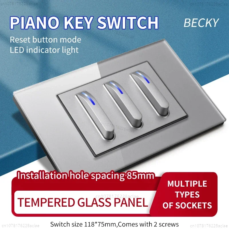 118 Type Piano Key Grey Tempered Glass Fashionable Switch Socket American British European Standard Universal Socket
118 Type Piano Key Grey Tempered Glass Fashionable Switch Socket American British European Standard Universal Socket