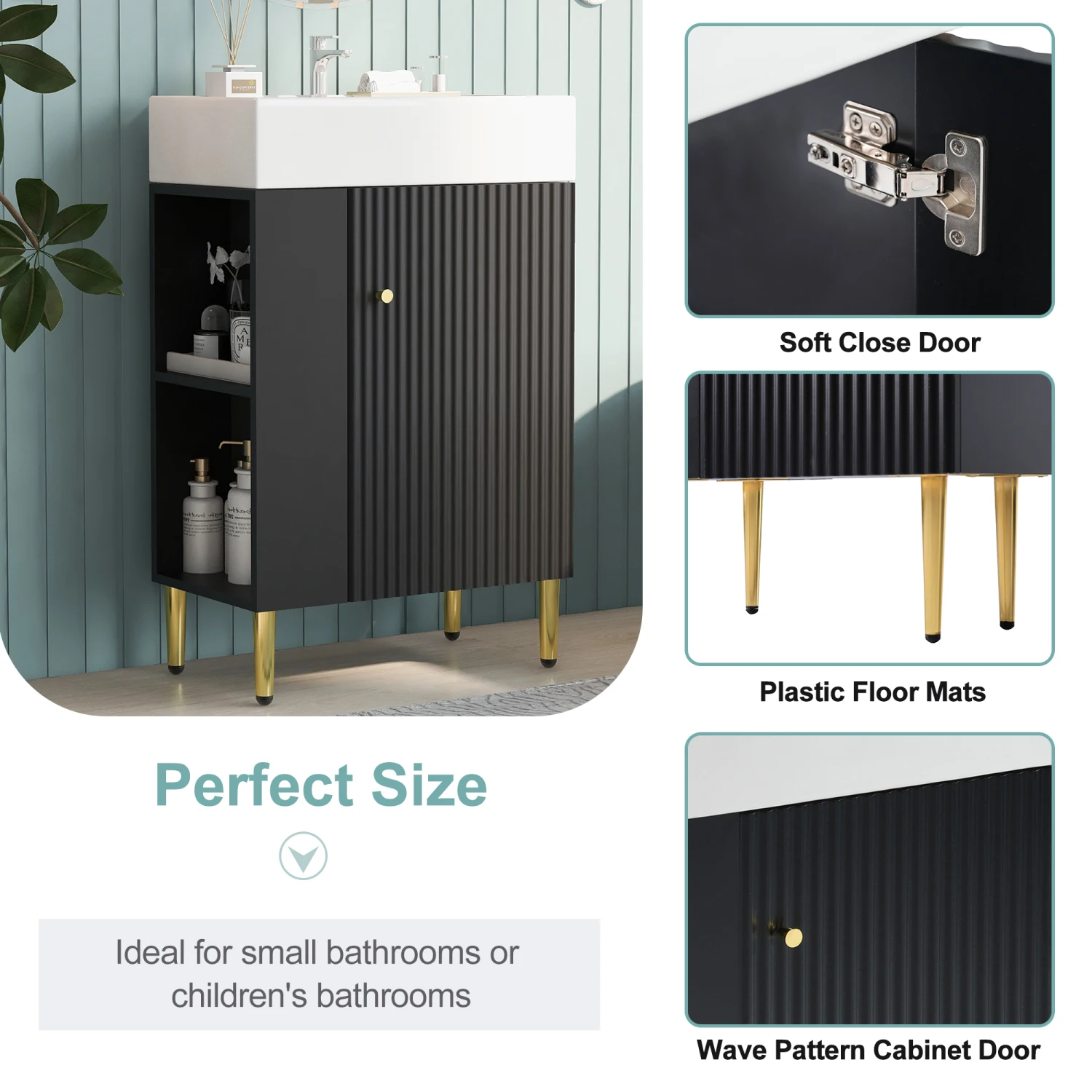 21.6" Black Bathroom Vanity Combo Cabinet Single Ceramic Sink Left Side Storage
21.6" Black Bathroom Vanity Combo Cabinet Single Ceramic Sink Left Side Storage