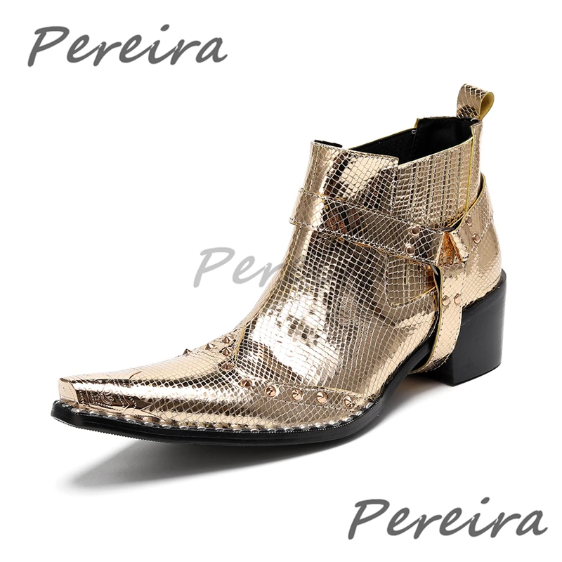 Luxury Metal Pointy Toe Short Boots British Style Rivets High Heel Chelsea Booties Gold Blue Patent Leather Party Men's Shoes
Luxury Metal Pointy Toe Short Boots British Style Rivets High Heel Chelsea Booties Gold Blue Patent Leather Party Men's Shoes