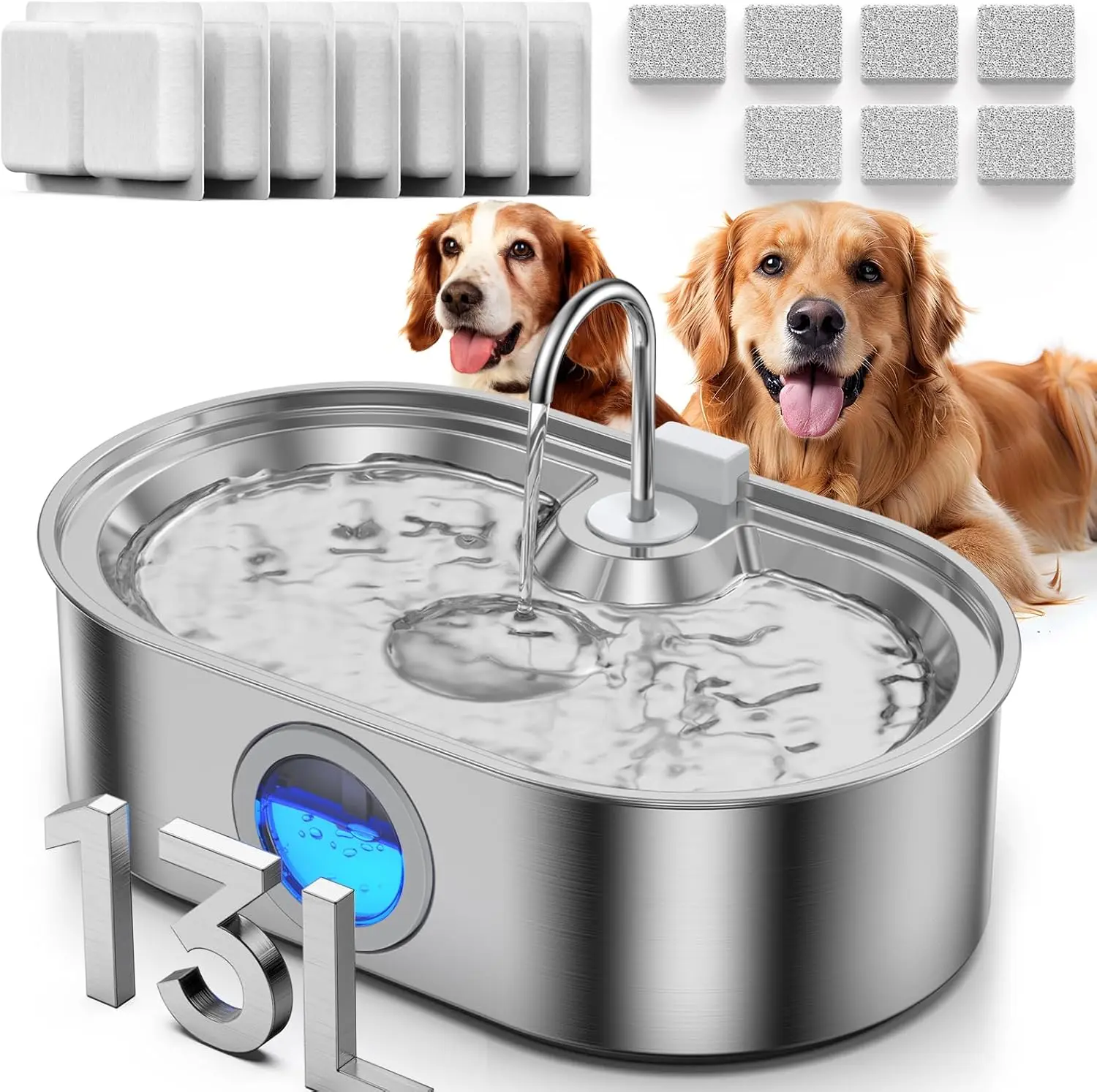 13L Stainless Steel Dog Water Fountain, Large Capacity Automatic Dispenser with Deeper Drinking Area
13L Stainless Steel Dog Water Fountain, Large Capacity Automatic Dispenser with Deeper Drinking Area