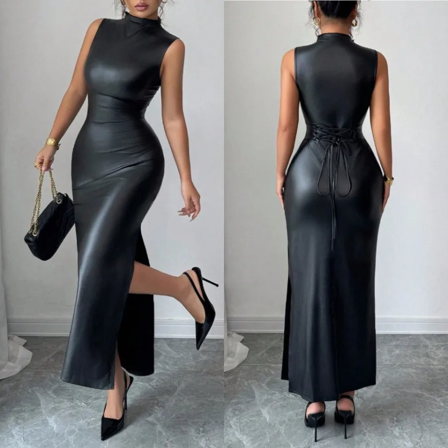 【New style】2026 women's clothing elegant imitation leather sleeveless slit waist seal strap tight dress long dress French women
【New style】2026 women's clothing elegant imitation leather sleeveless slit waist seal strap tight dress long dress French women