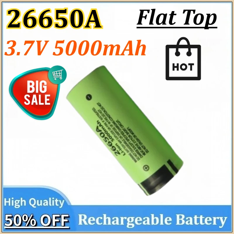 Real High Capacity 26650A 3.7V 5000mAh Newly upgraded Flat Top Lithium Ion Rechargeable Battery 26650 Flashlight Battery
Real High Capacity 26650A 3.7V 5000mAh Newly upgraded Flat Top Lithium Ion Rechargeable Battery 26650 Flashlight Battery