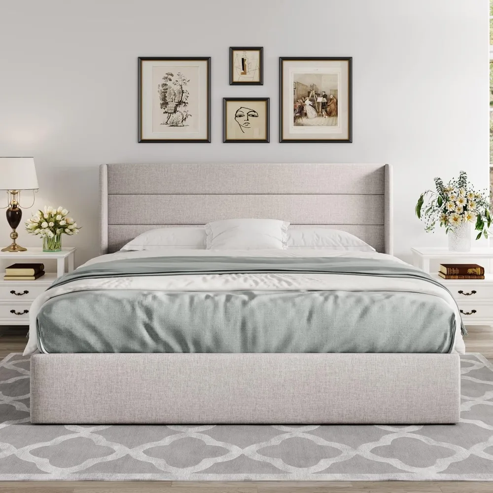 King Size Lift Up Storage Bed, Modern Wingback Headboard, Hydraulic Support, No Box Spring Needed, Light Beige
King Size Lift Up Storage Bed, Modern Wingback Headboard, Hydraulic Support, No Box Spring Needed, Light Beige