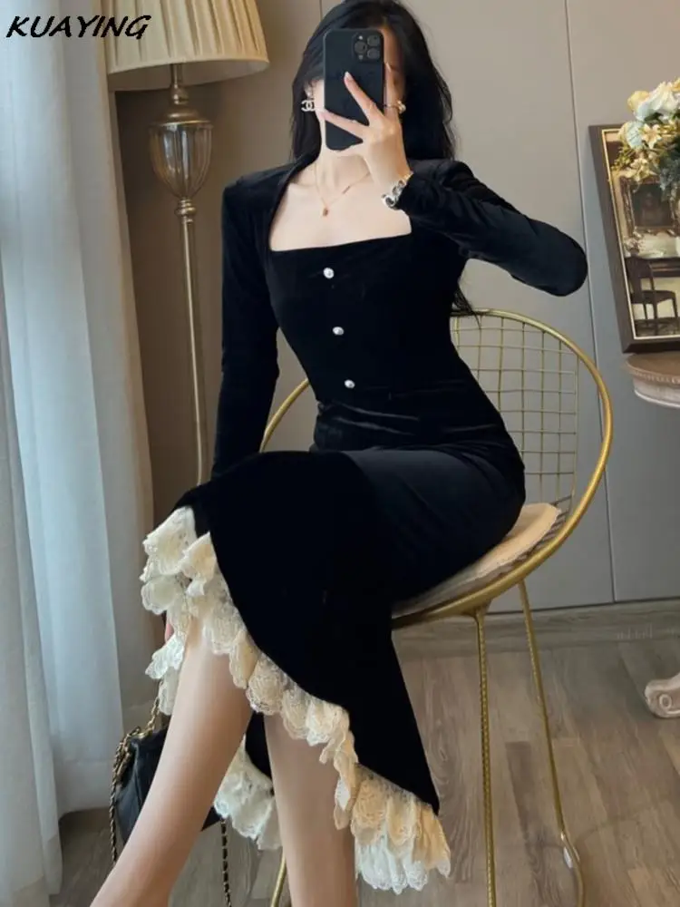 Elegant Bodycon Velvet Mermaid Evening Party Dresses for Women Vintage Lace Patchwork Prom Vestidos Autumn Winter Female Clothes
Elegant Bodycon Velvet Mermaid Evening Party Dresses for Women Vintage Lace Patchwork Prom Vestidos Autumn Winter Female Clothes