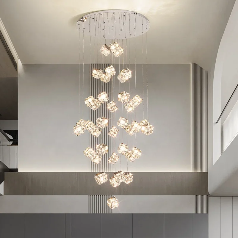 Modern K9 Crystal Led Chandelier Stair Luxury Cube Steel Pendant Lights Indoor Decor Lighting Lamparas Luminarias Lighting
Modern K9 Crystal Led Chandelier Stair Luxury Cube Steel Pendant Lights Indoor Decor Lighting Lamparas Luminarias Lighting