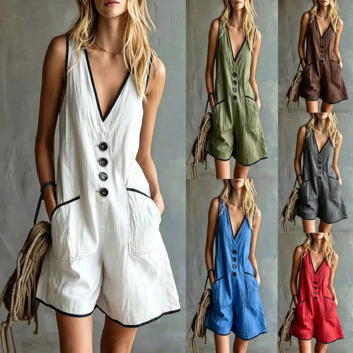 Summer Linen Jumpsuit Casual Button Loose Jumpsuits Spring Summer Cotton Linen Overall Romper Playsuit
Summer Linen Jumpsuit Casual Button Loose Jumpsuits Spring Summer Cotton Linen Overall Romper Playsuit