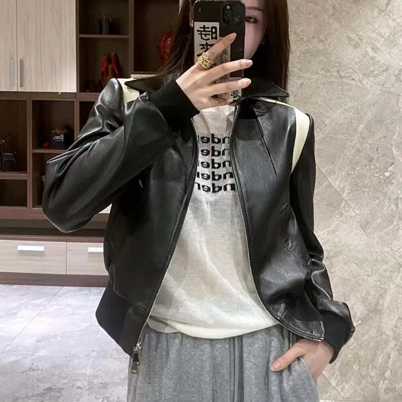 2023Turn-down Short Jacket Women Genuine Leather True Sheepskin Spring Autumn Full sleeves Clothes Female Spliced Casual Outer W
2023Turn-down Short Jacket Women Genuine Leather True Sheepskin Spring Autumn Full sleeves Clothes Female Spliced Casual Outer W