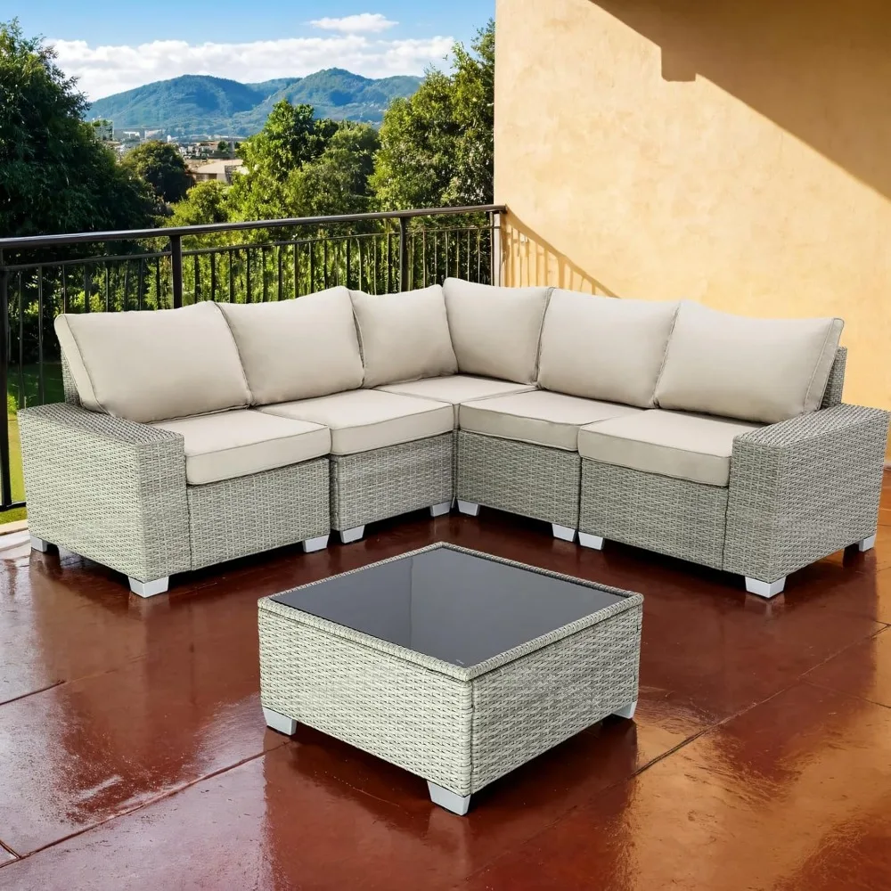 Outdoor Patio Furniture Set 6 Pieces Patio Sectional Furniture Conversation Set Wicker Porch Couch Sofa Seat for Backyard Garden
Outdoor Patio Furniture Set 6 Pieces Patio Sectional Furniture Conversation Set Wicker Porch Couch Sofa Seat for Backyard Garden