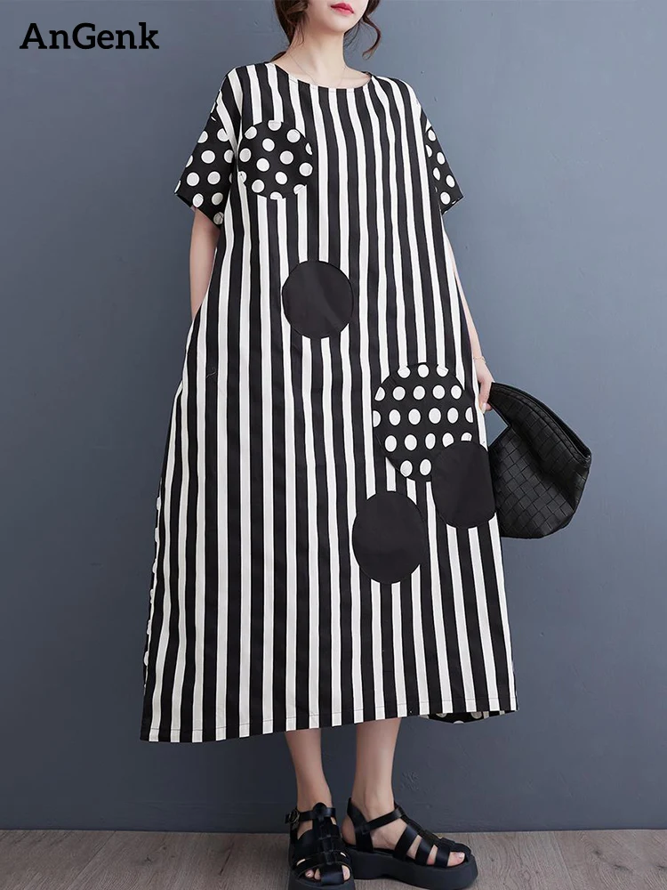 Black Vintage Stripe Print Short Sleeve Summer New Dresses For Women Korean Fashion Loose Casual Long Dress Elegant Clothes 2024
Black Vintage Stripe Print Short Sleeve Summer New Dresses For Women Korean Fashion Loose Casual Long Dress Elegant Clothes 2024