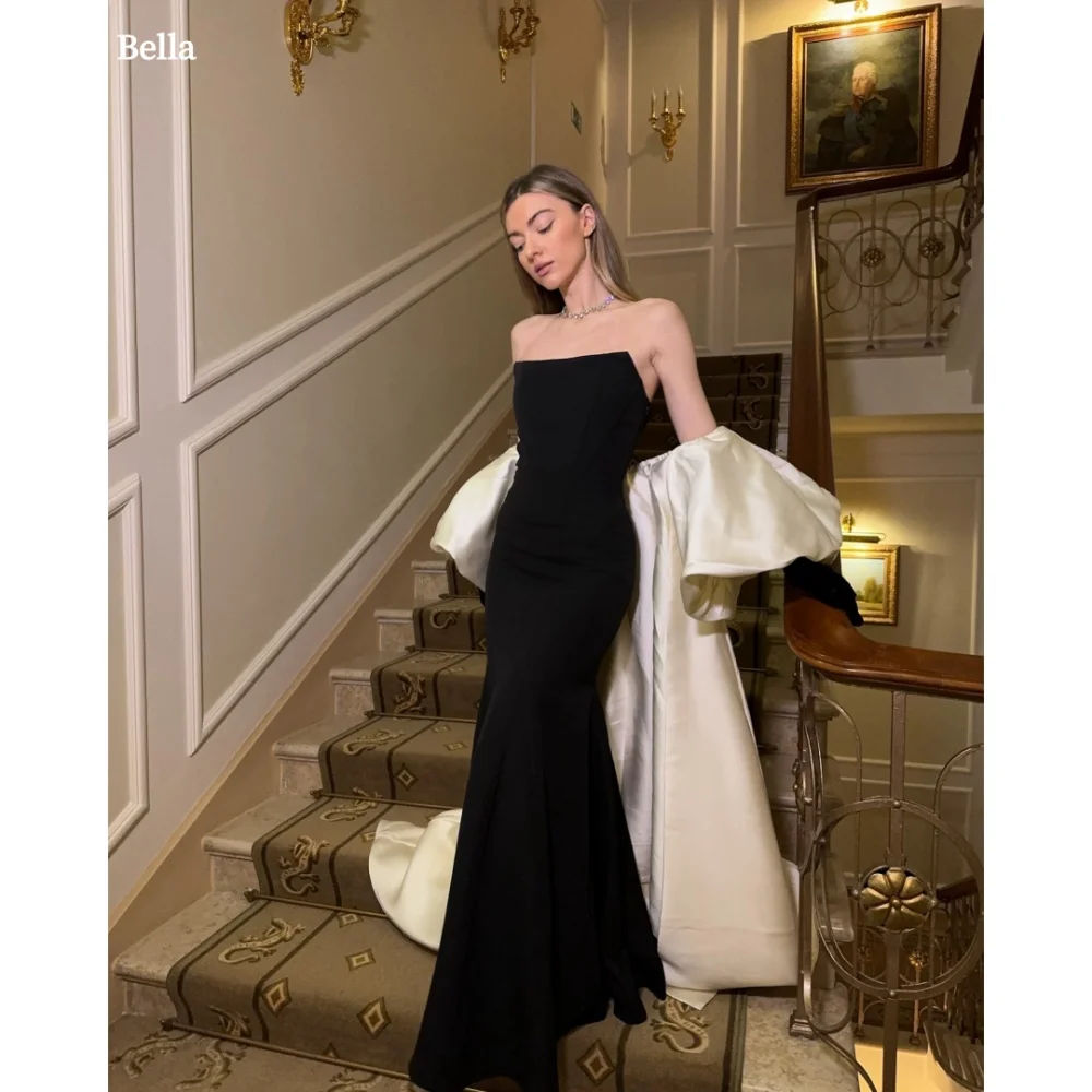 Bella Customized Black Shawl Two-Piece Set Strapless robes de soirée Mermaid Satin Party Dresses Floor-Length Prom Dress 2025
Bella Customized Black Shawl Two-Piece Set Strapless robes de soirée Mermaid Satin Party Dresses Floor-Length Prom Dress 2025