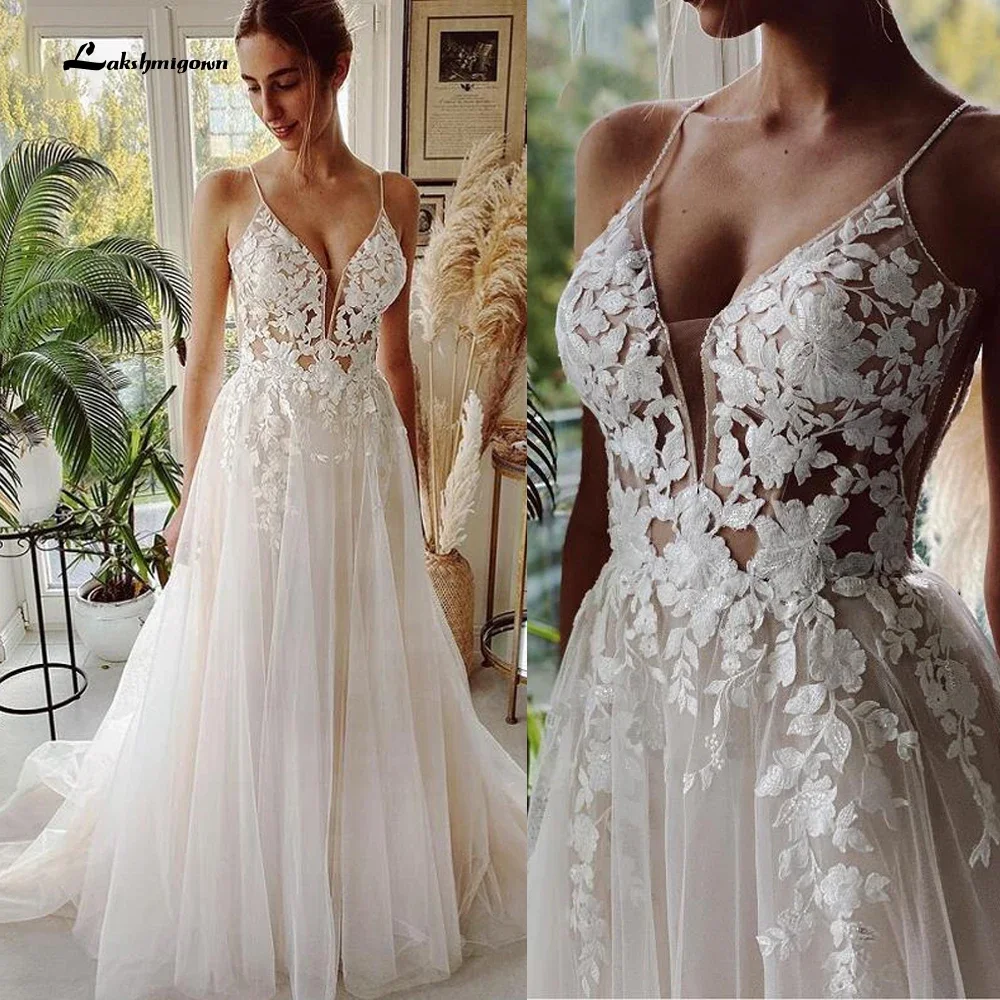 Robe Vintage Beach Wedding Dresses Spaghetti Tulle Long Lace Beach Bridal Gown A-Line Court Train vestido de noiva Lakshmigown 
Robe Vintage Beach Wedding Dresses Spaghetti Tulle Long Lace Beach Bridal Gown A-Line Court Train vestido de noiva Lakshmigown