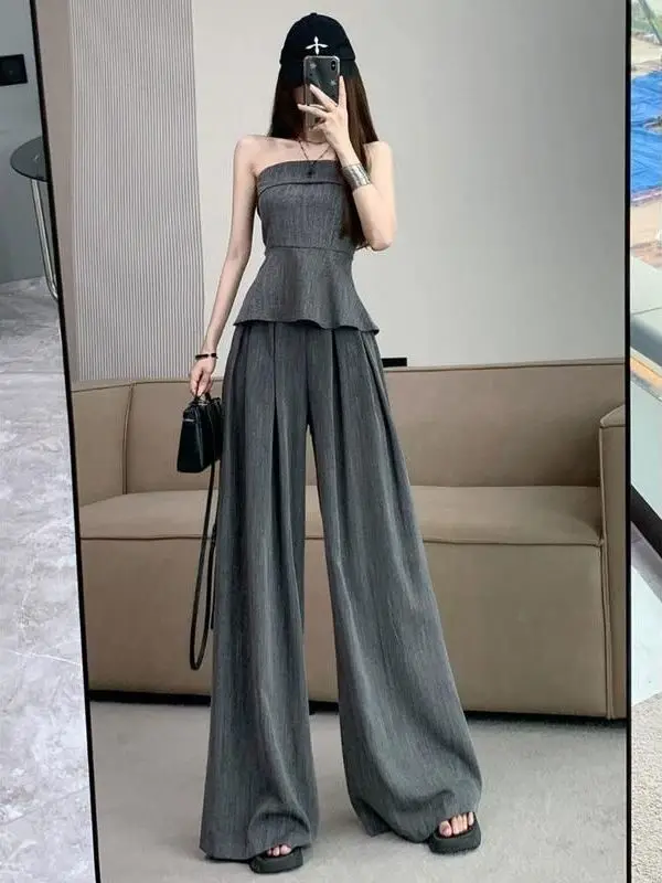 Elegant Wide Leg Pants Set Women's Summer 2026 New Fashion Strapless Top Casual Two-Piece Set Breathable Lightweight Polyester
Elegant Wide Leg Pants Set Women's Summer 2026 New Fashion Strapless Top Casual Two-Piece Set Breathable Lightweight Polyester