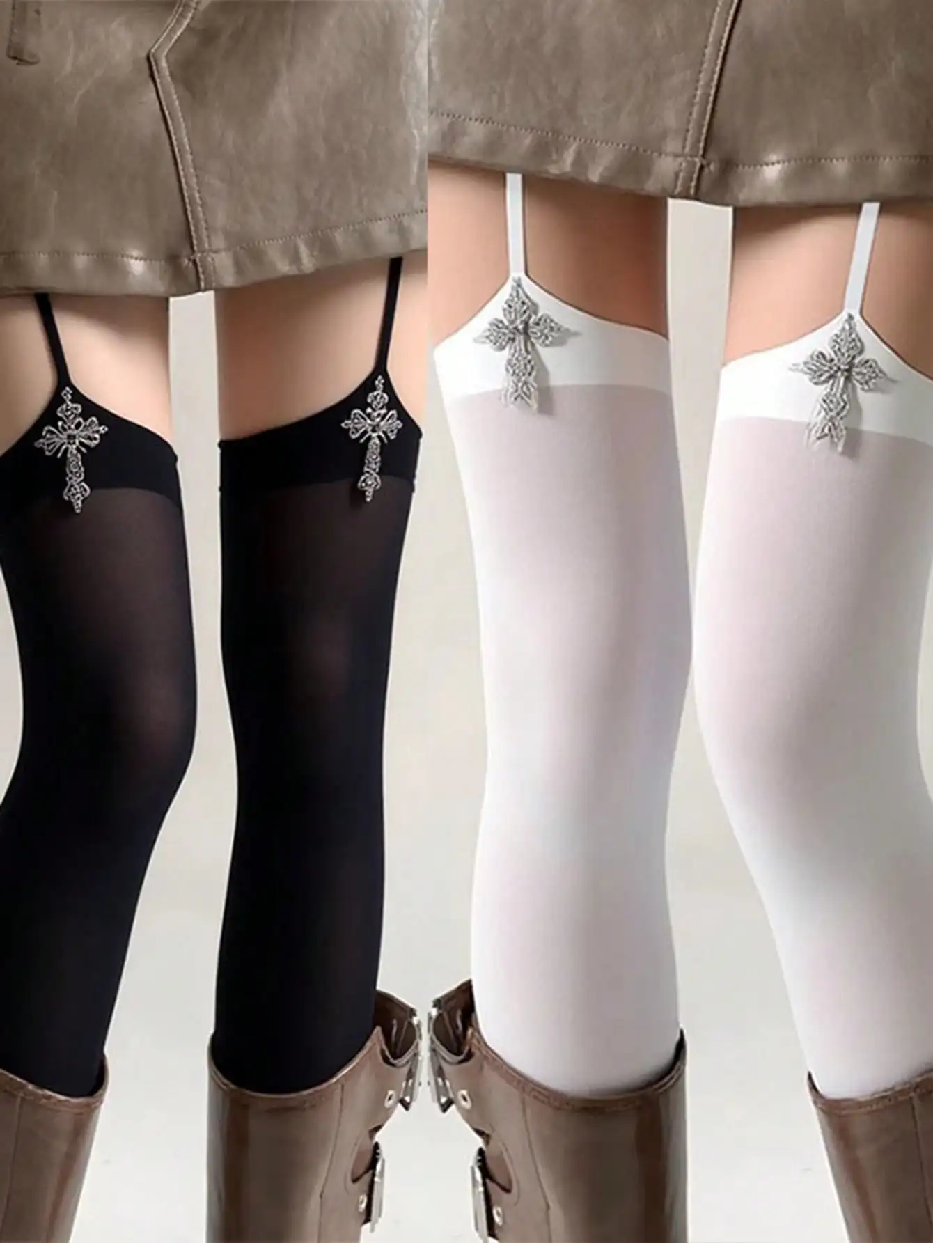 3D Cross Suspenders Knee High Socks for Women, Black & White Solid Color, Y2K Lolita Style
3D Cross Suspenders Knee High Socks for Women, Black & White Solid Color, Y2K Lolita Style