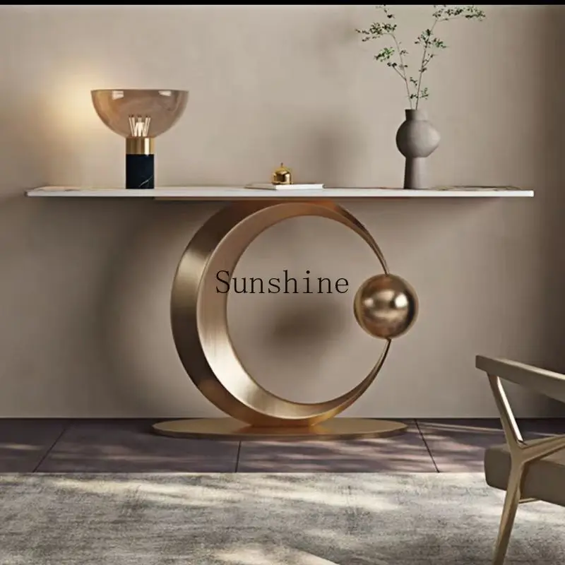 Light luxury crescent moon style rock slab entrance table Home viewing platform decorated against the wall
Light luxury crescent moon style rock slab entrance table Home viewing platform decorated against the wall