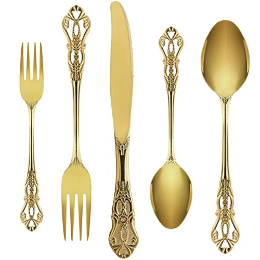 Gold Silverware Set for 12 Stainless Steel Gorgeous Retro Royal Flatware Set 60-Pieces Cutlery Tableware set Kitchen utensils s
Gold Silverware Set for 12 Stainless Steel Gorgeous Retro Royal Flatware Set 60-Pieces Cutlery Tableware set Kitchen utensils s