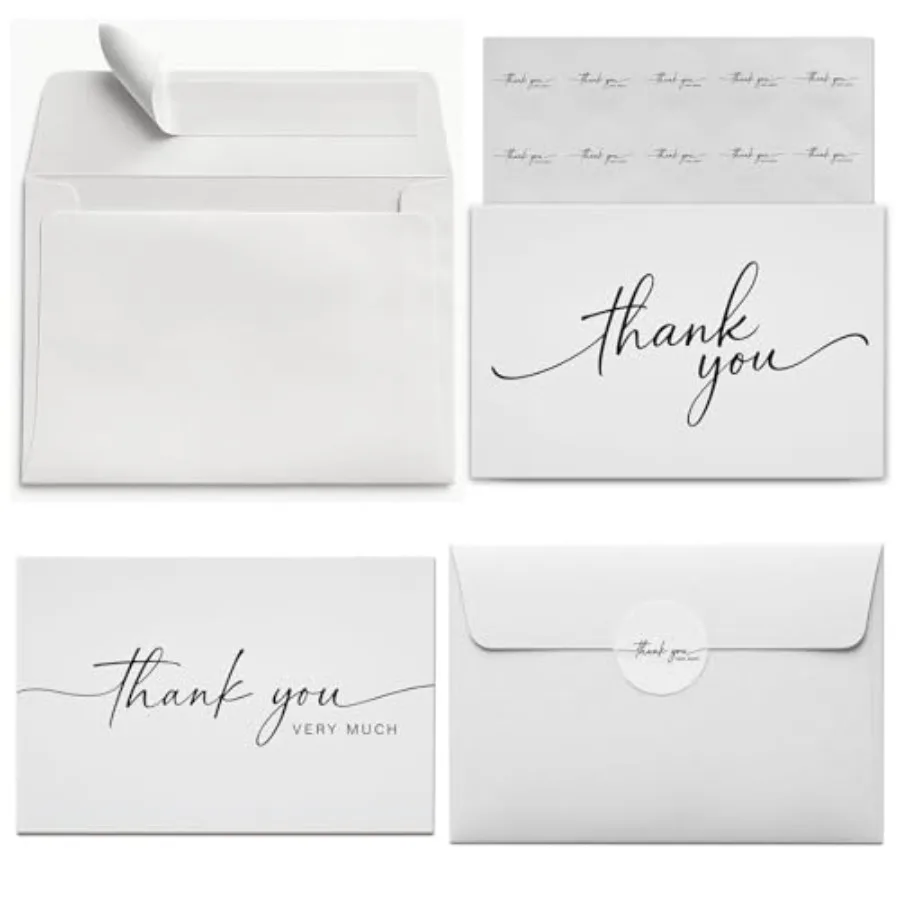 48 Pack Thank You Cards with self seal Envelopes and Matching Stickers, 3x3.5 Inch Minimalistic Design, Printable, Mailing, sui
48 Pack Thank You Cards with self seal Envelopes and Matching Stickers, 3x3.5 Inch Minimalistic Design, Printable, Mailing, sui