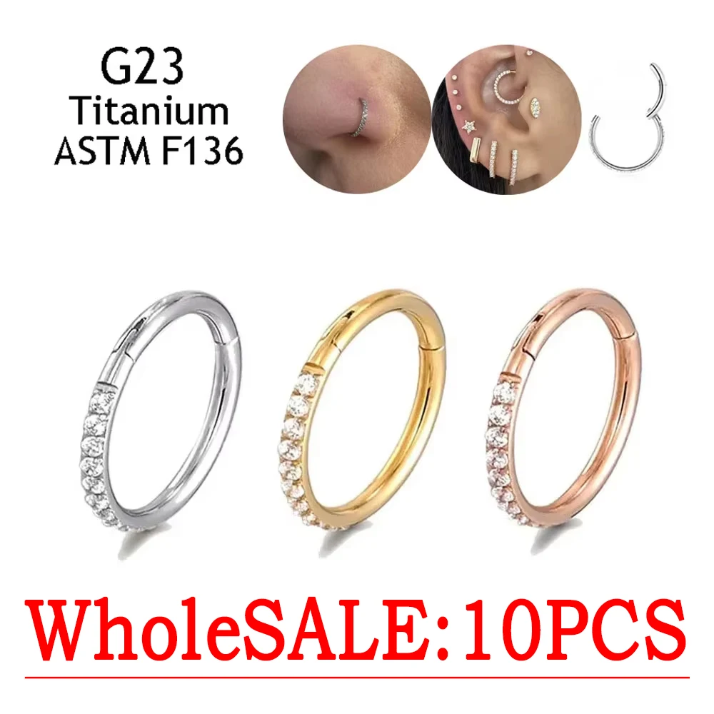 10/50PCS ASTM F136 Titanium Nose Rings 5A Zircon Earrings Cartilage Piercing Helix Daith Hoops Classical Clicker Jewelry
10/50PCS ASTM F136 Titanium Nose Rings 5A Zircon Earrings Cartilage Piercing Helix Daith Hoops Classical Clicker Jewelry